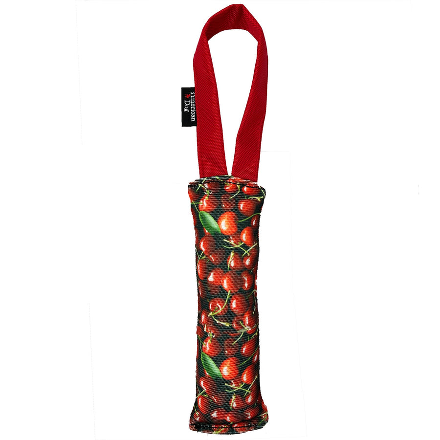 Cherries print fire hose dog tug with red handle