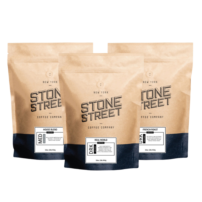 Chill Roast Trio Bundle assortment showing 3 labeled Stone Street coffee bags