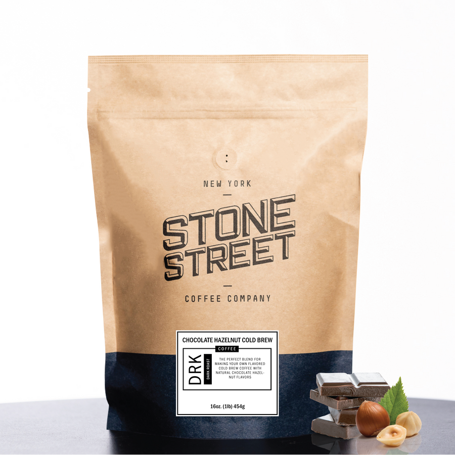 Front of the Stone Street Chocolate Hazelnut Cold Brew coffee bag with its product label visible