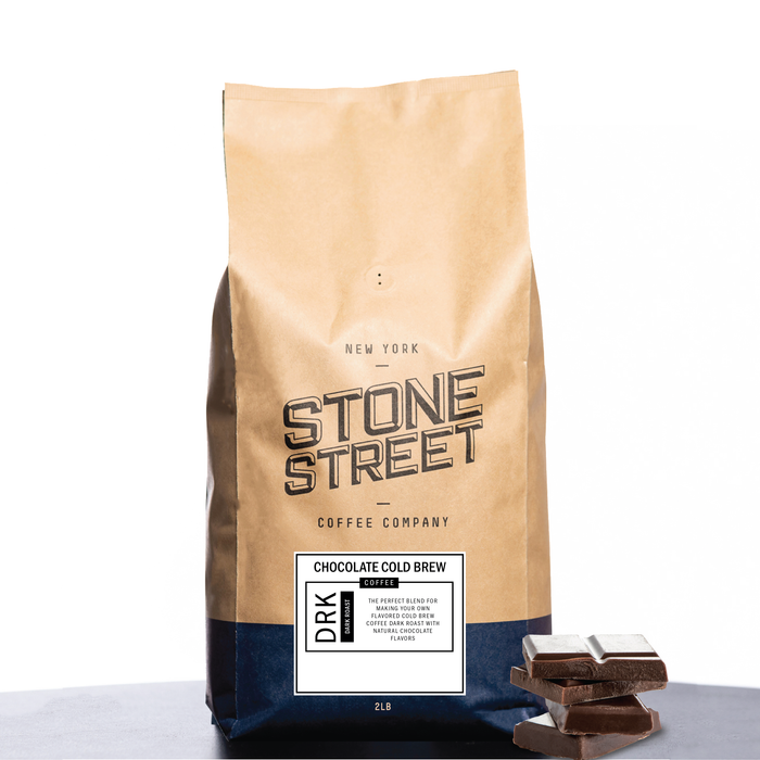 Front of the Stone Street Chocolate Cold Brew coffee bag with its product label visible