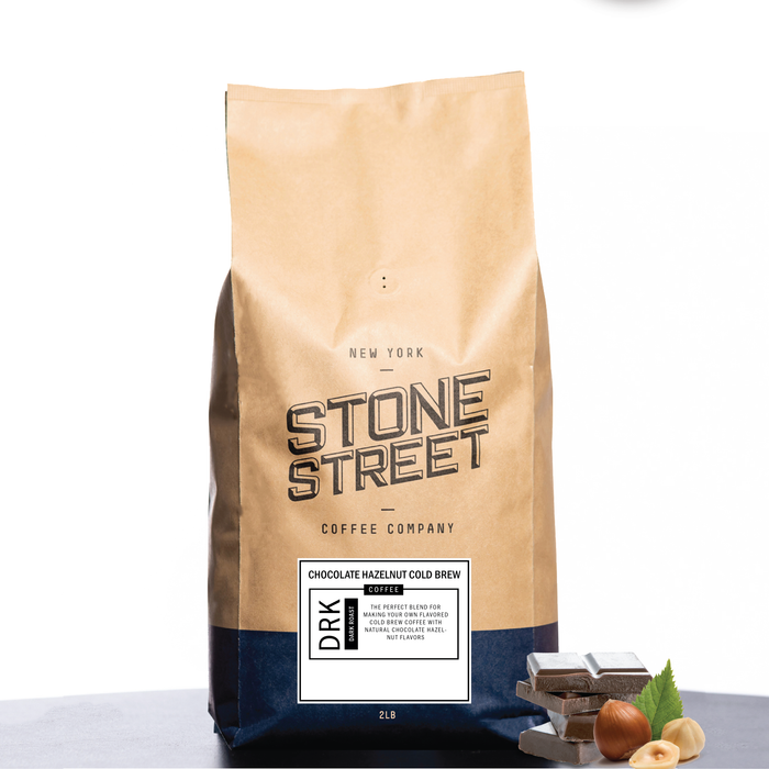 Front of the Stone Street Chocolate Hazelnut Cold Brew coffee bag with its product label visible