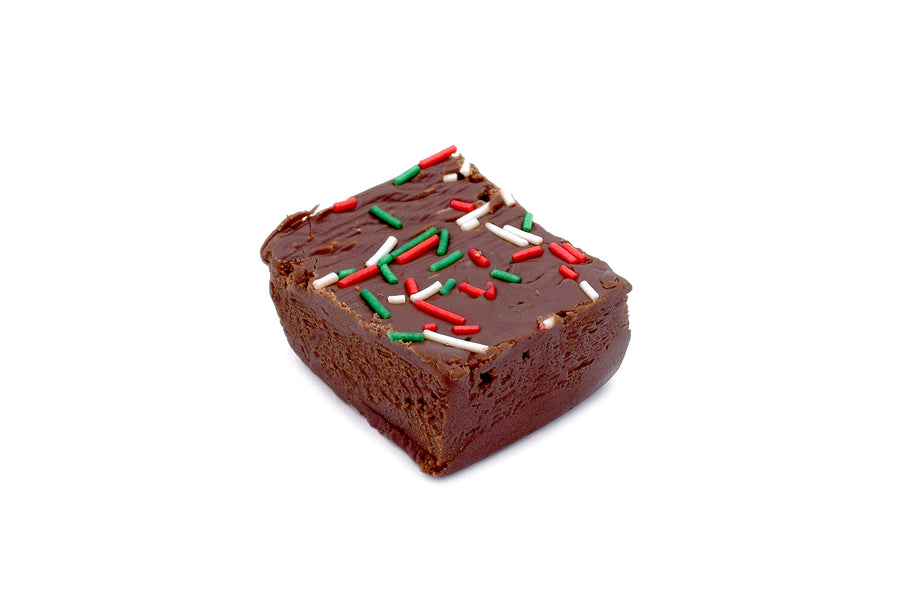 Christmas Chocolate Fudge with Sprinkles, quarter-pound slice