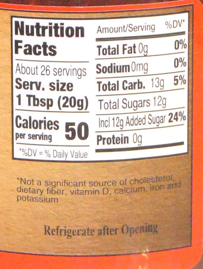 Nutrition facts label for Strawberry Cranberry Christmas Jam