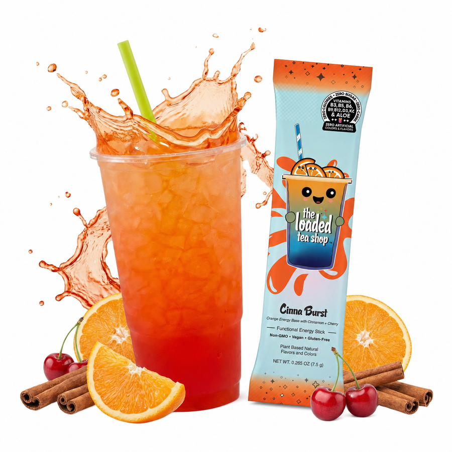 Cinna Burst loaded tea mix in cherry and cinnamon flavor