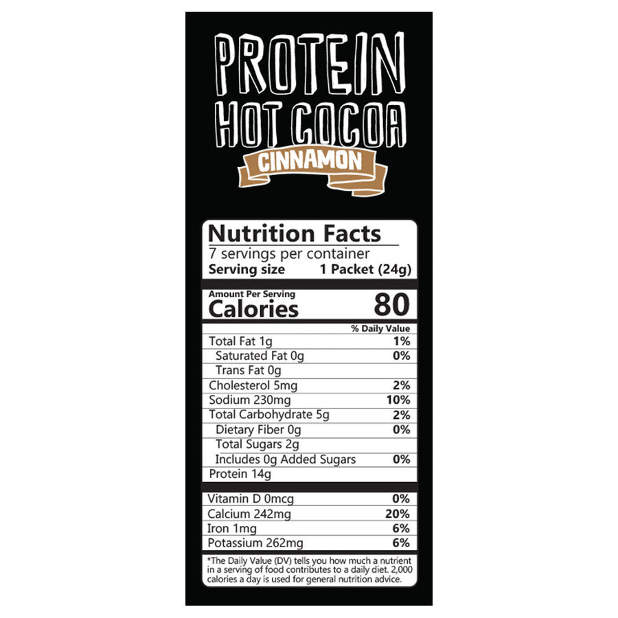 Cinnamon Protein Hot Chocolate: Nutrition Facts panel.