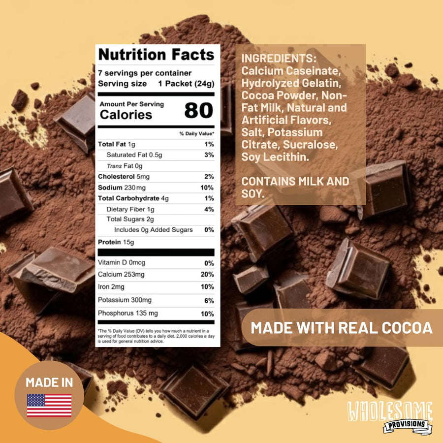 Classic Protein Hot Chocolate: Nutrition Facts and ingredient graphic.