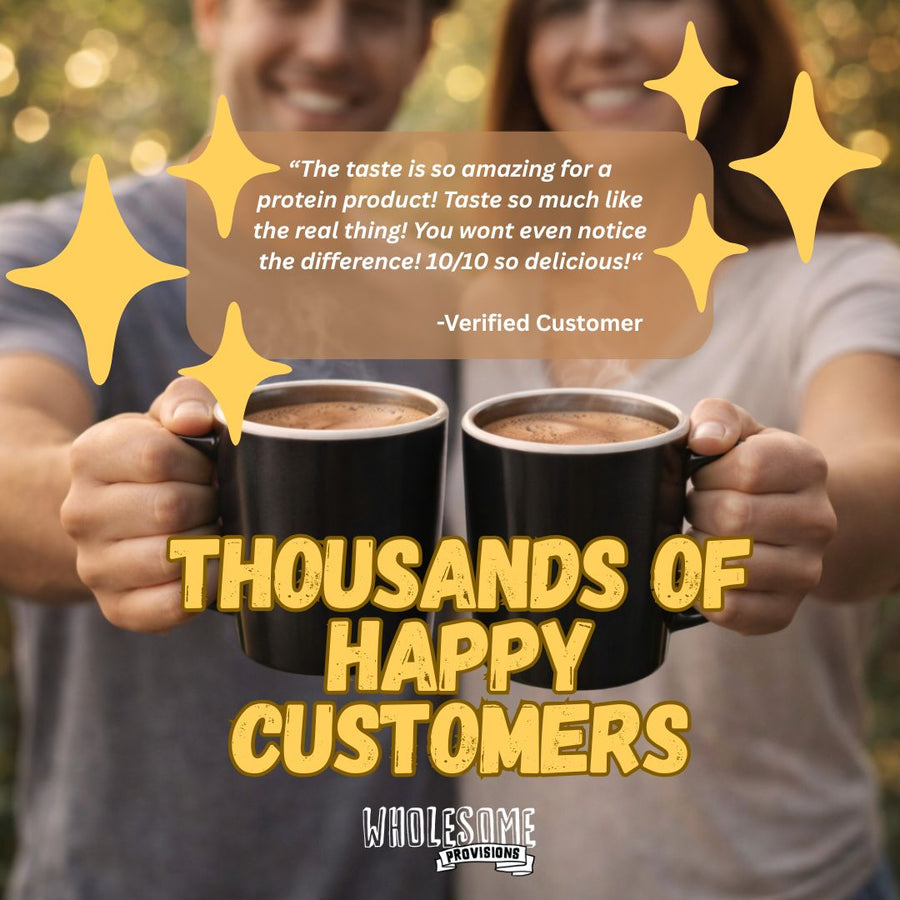 Classic Protein Hot Chocolate: mug with customer testimonial graphic.