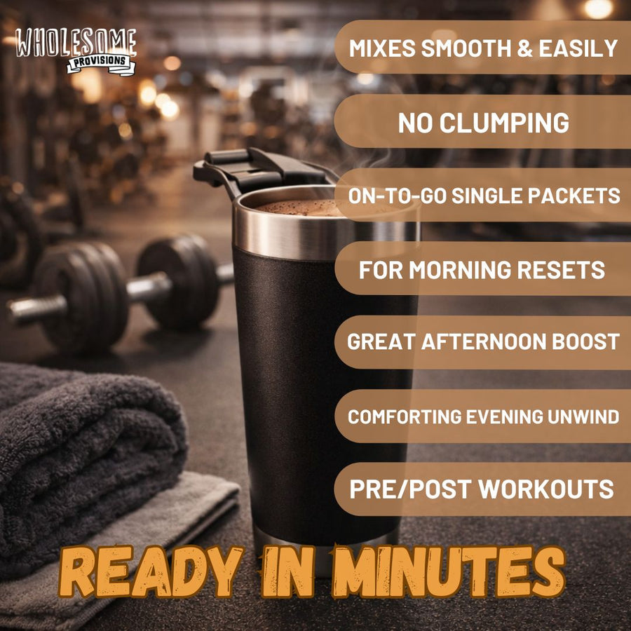 Classic Protein Hot Chocolate: mug with preparation feature graphic.