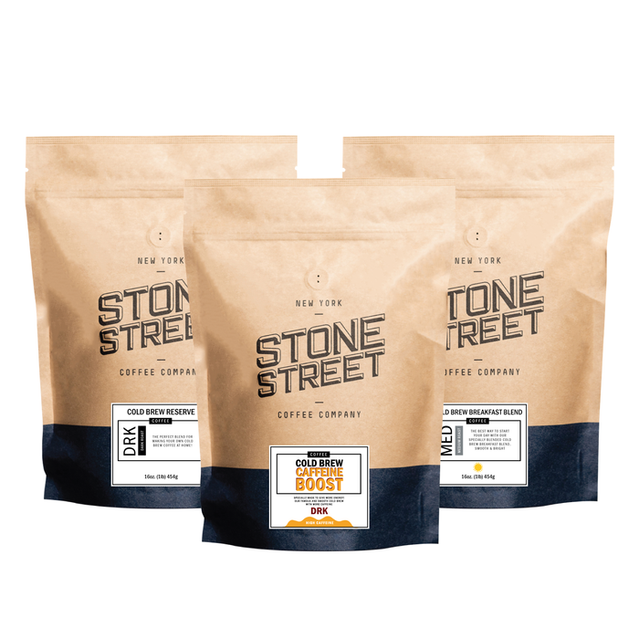 Cold Brew Trifecta assortment showing 3 labeled Stone Street coffee bags