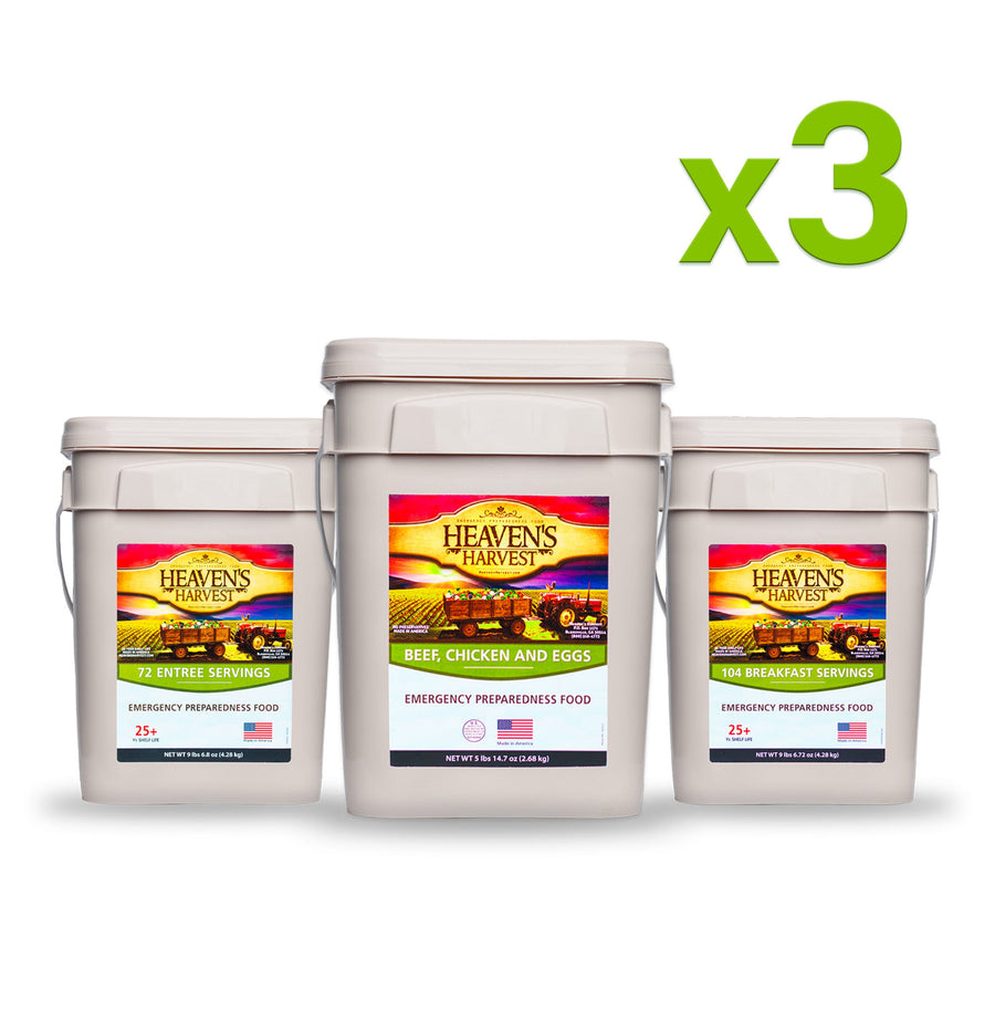 Three combo assortments containing nine food buckets in total