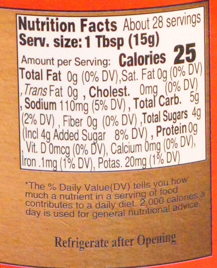 Nutrition facts label for Corn Relish