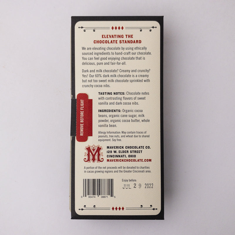 60% Dark Milk Chocolate Bar with Cocoa Nibs — product image 2 of 3
