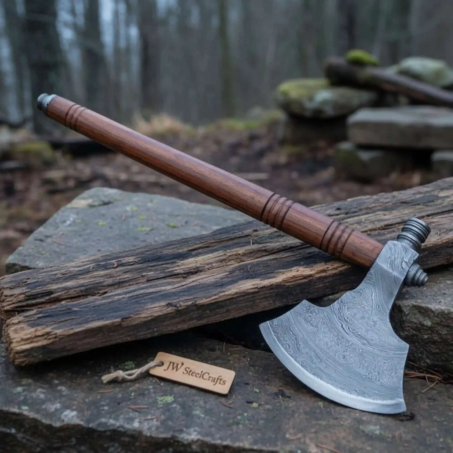 Hand-forged Pipe Axe in Pattern-Welded Steel for Camping and Woodcraft