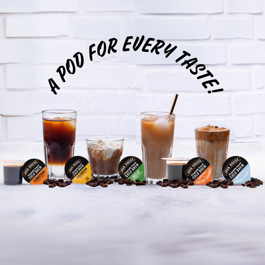 Several coffee flavors and prepared drinks