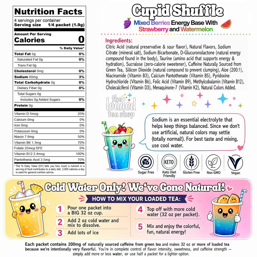 Cupid Shuffle loaded tea nutrition and ingredient label