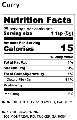 Curry Seasoning – nutrition facts panel