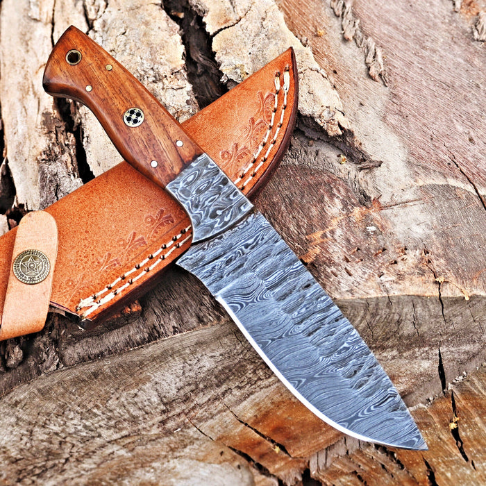 Custom Handmade 5-Inch Damascus Skinning Knife with Rosewood Handle