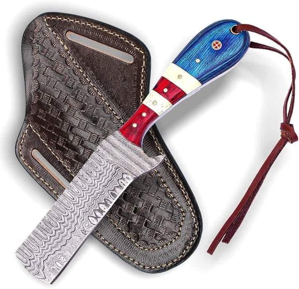 Custom Handmade Bull Cutter Knives - Damascus Steel Blade, Pakkawood & Camel Bone Handle