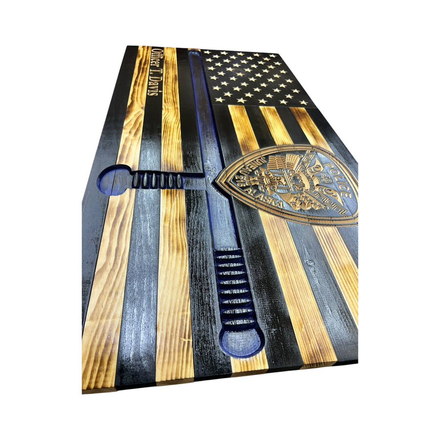 Personalized Thin Blue Line Wooden Police Flag with Baton & Badge — product photo 10