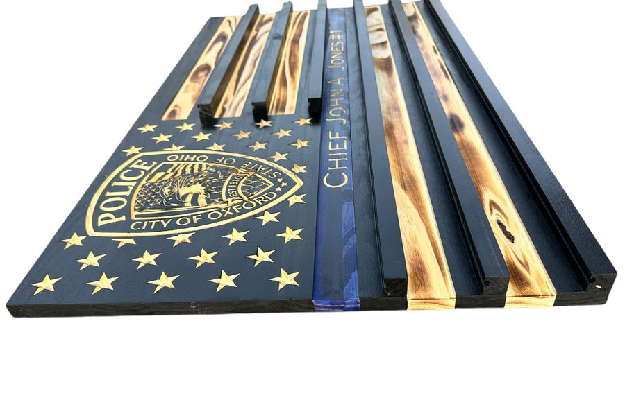 Personalized Wooden American Flag Challenge Coin Display