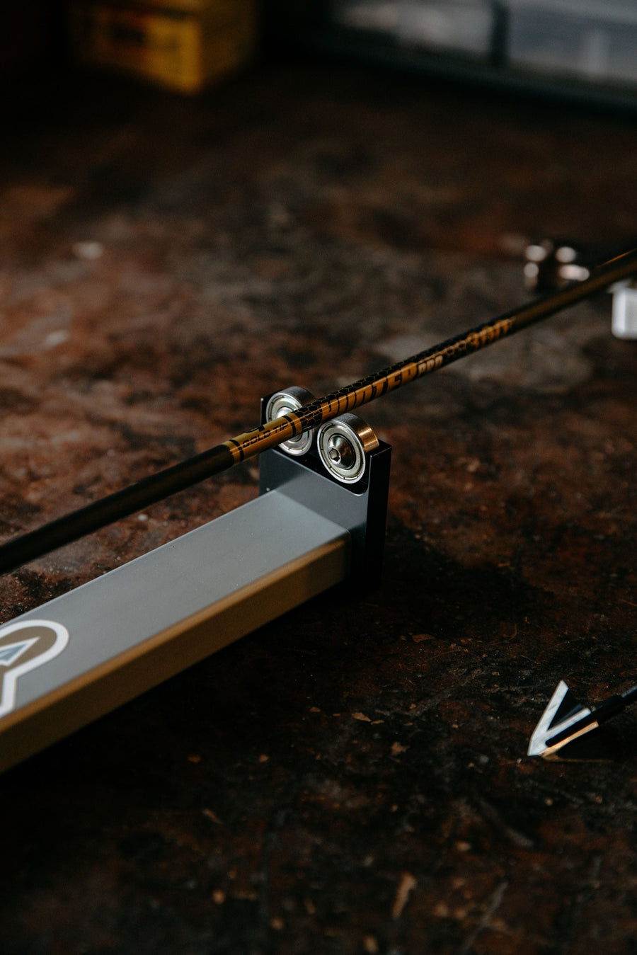 Side view of an arrow rotating on the spinner