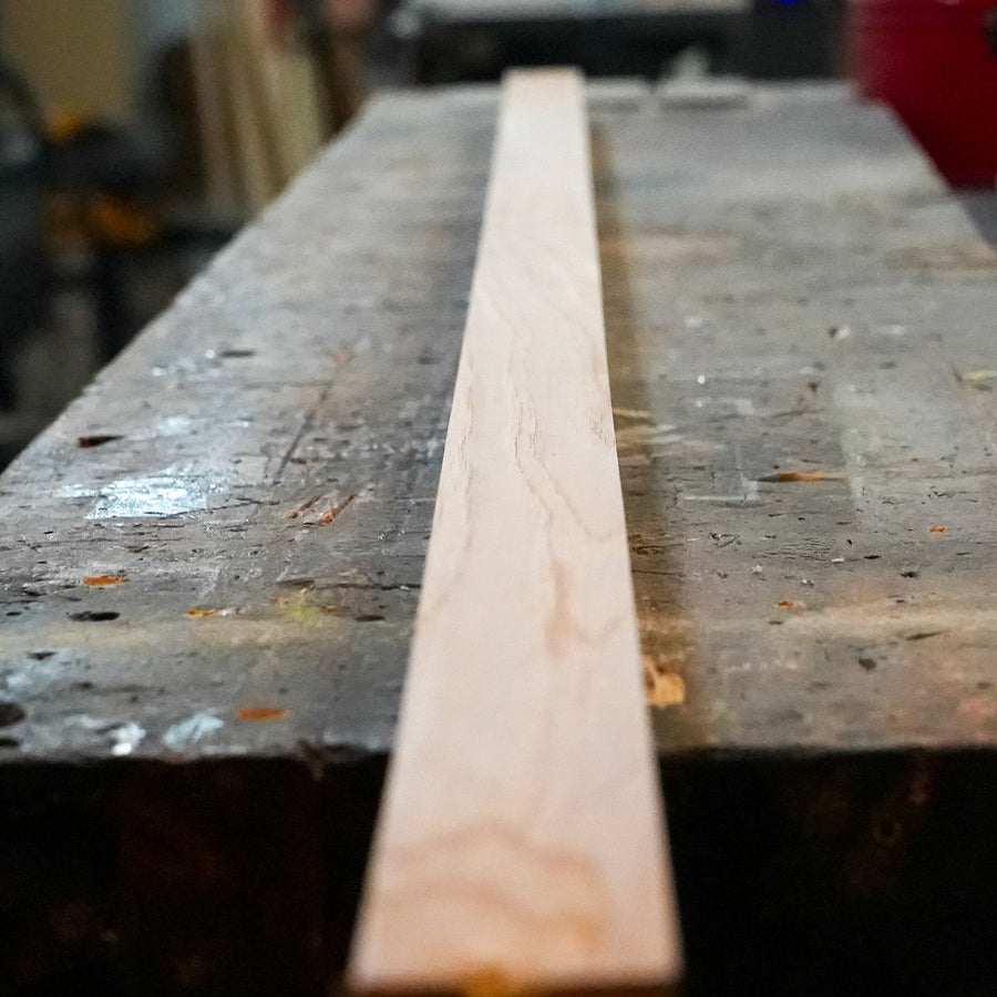 Hickory Bow-Making Stave — hickory blank on workbench