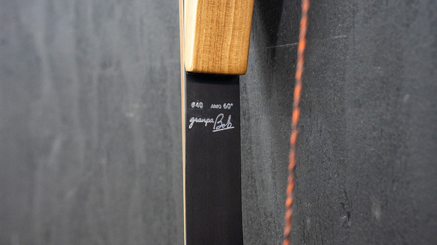Bob Garner Recurve Replacement Limbs — marked limb and string
