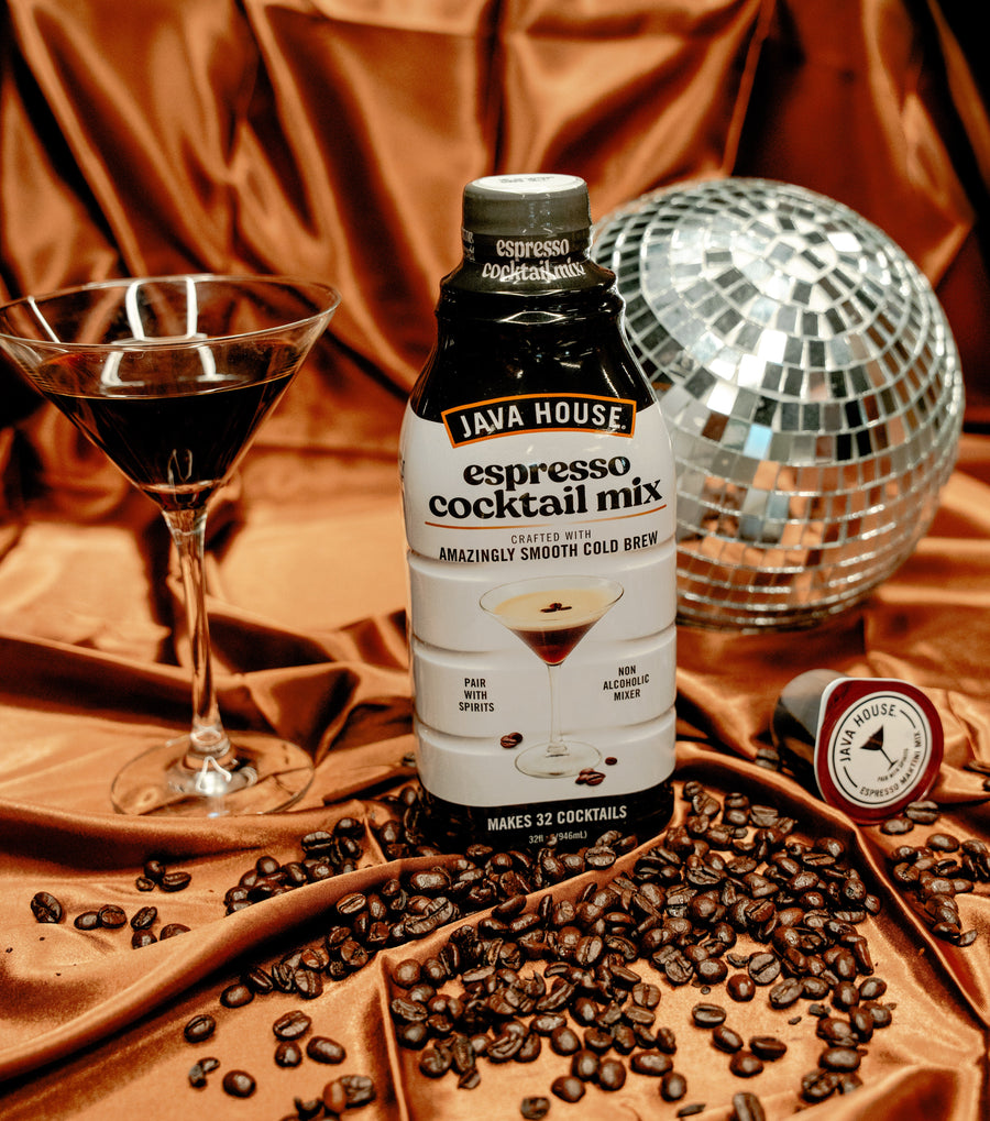 Martini mix bottle with cocktail and coffee beans