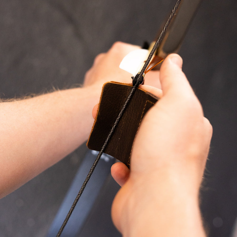 3-Under Leather Archery Tab — three-under drawing-hand position