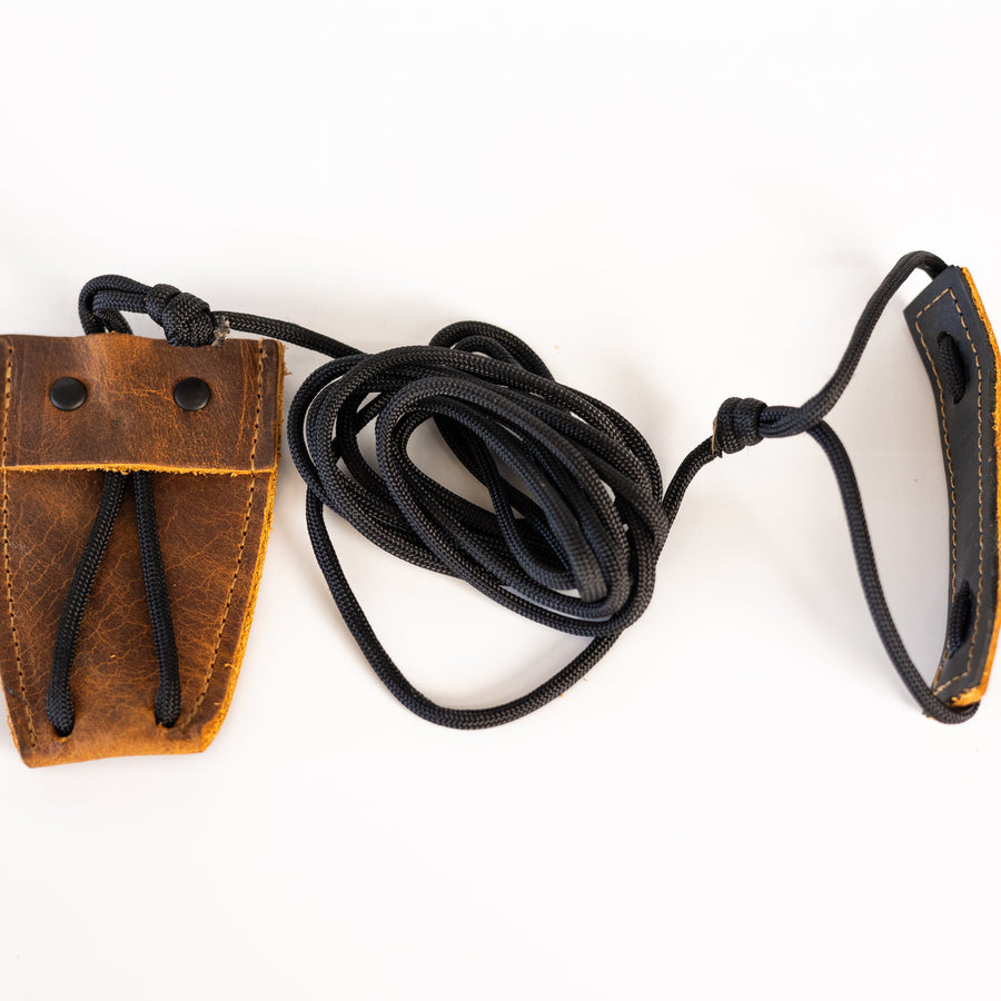 Leather Bow Stringer for Recurve Bows & Longbows — leather pocket and grip pad with cord
