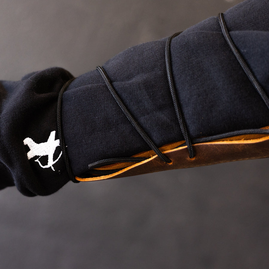Ultimate Leather Archery Armguard — armguard worn over a sleeve