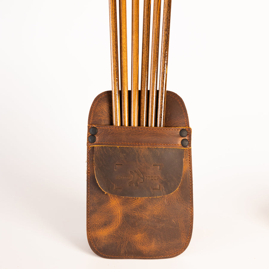Leather Pocket Arrow Quiver — pocket quiver filled with arrows