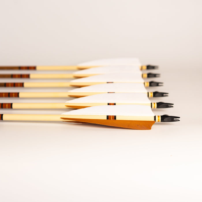 USA-Made Western Larch Wood Arrows — six wood arrows arranged together
