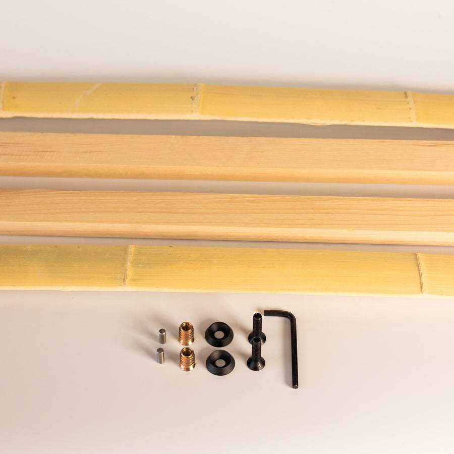 DIY Wood Takedown Bow Kit — wood blanks and hardware laid out