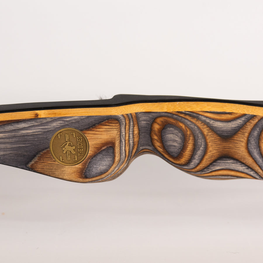 BONES Reflex-Deflex Longbow — BONES medallion and grip detail