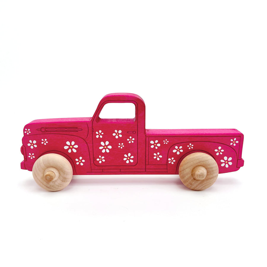 Pink Daisy Maple Toy Pickup Truck, 9 in.