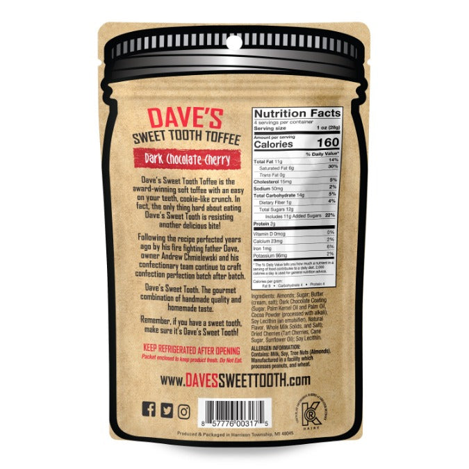 Dark Chocolate Cherry Toffee — back or label view