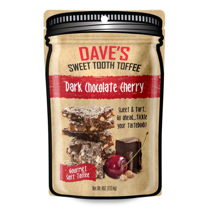 Dark Chocolate Cherry Toffee — front packaging view