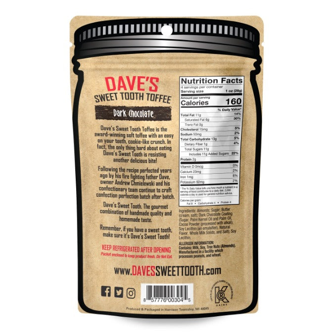 Dark Chocolate Toffee — back or label view