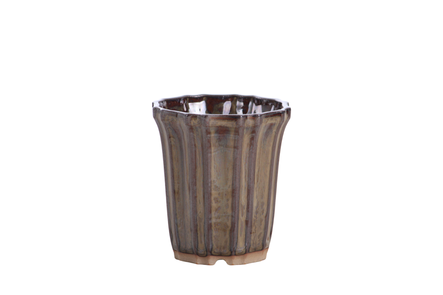 3-Inch Flower Cascade Bonsai Pot - Dark Honey