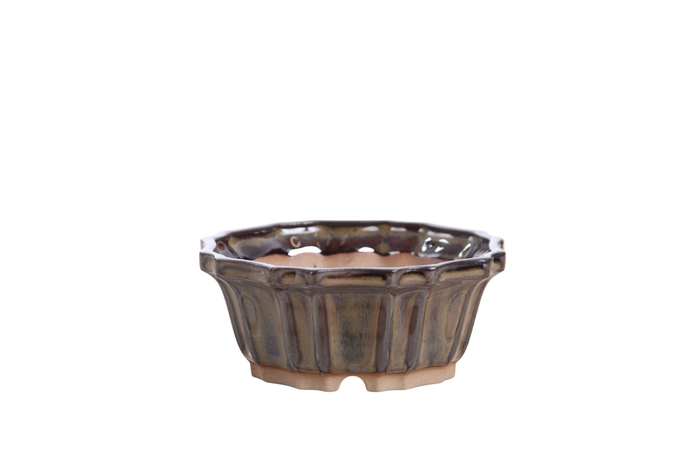 4.5-Inch Flower Bonsai Pot - Dark Honey