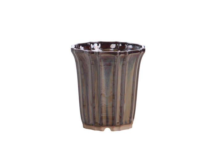 4.5-Inch Flower Cascade Bonsai Pot - Dark Honey