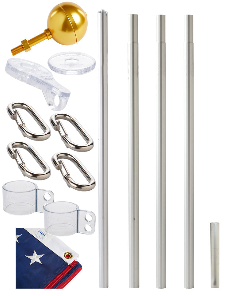 Defender No-Rope Flagpole Kit — flagpole components and accessory group view (image 9)
