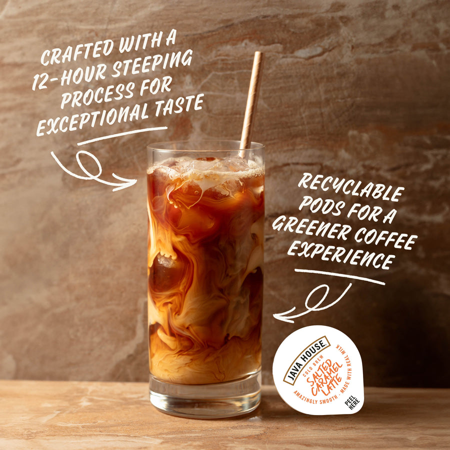 Salted Caramel latte with brewing-process message