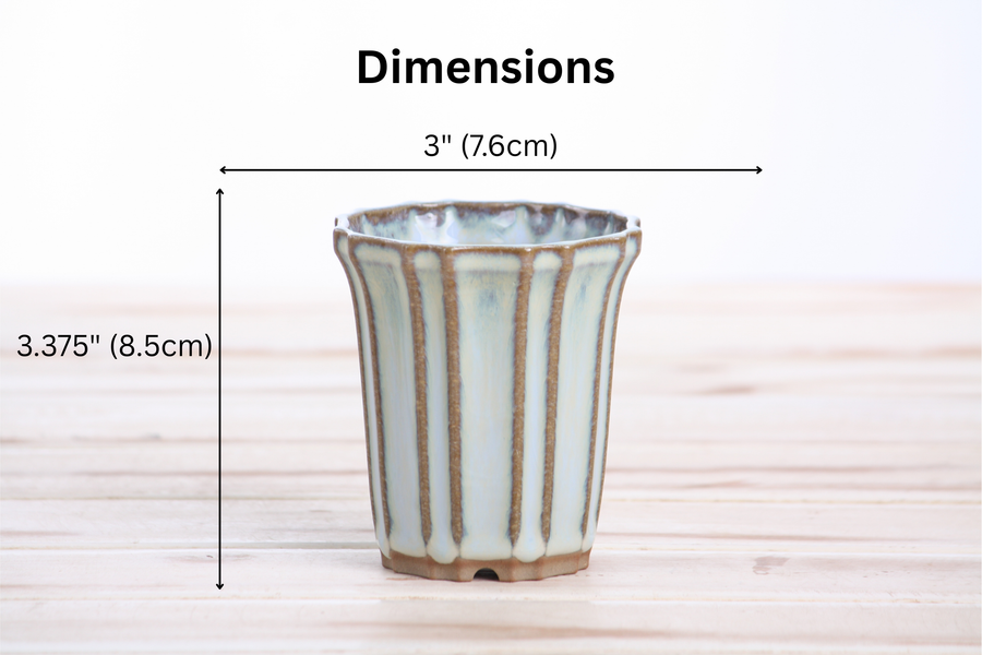 Dimensions of 3-Inch Flower Cascade Bonsai Pot - Glacier