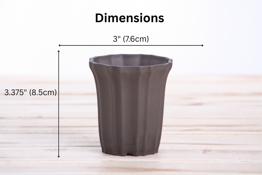 Dimensions of 3-Inch Flower Cascade Bonsai Pot - Unglazed Black