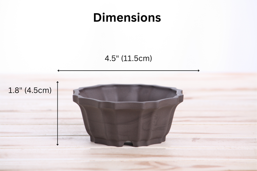 Dimensions of 4.5-Inch Flower Bonsai Pot - Unglazed Black