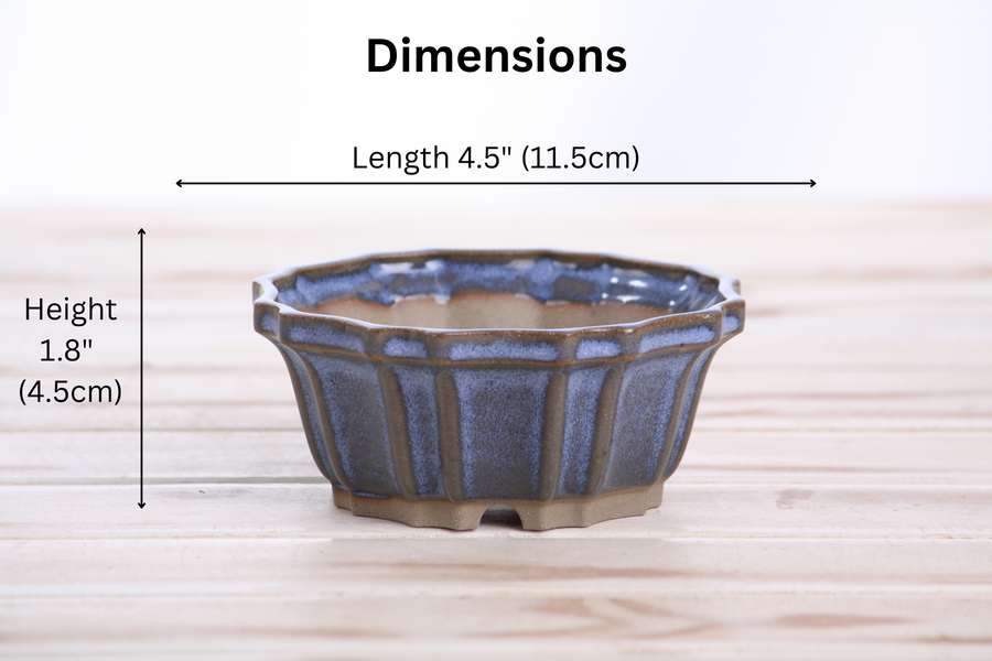 Dimensions of 4.5-Inch Flower Bonsai Pot - Denim