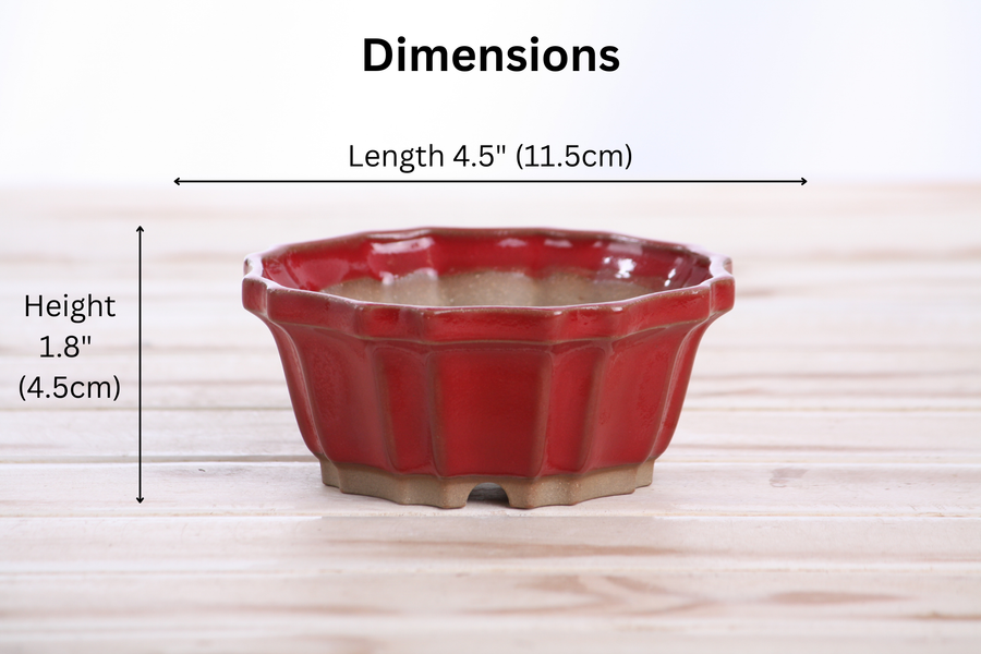 Dimensions of 4.5-Inch Flower Bonsai Pot - Red