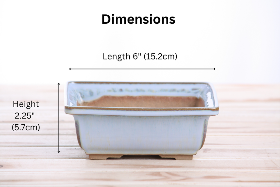 Dimensions of 6-Inch Square Bonsai Pot - Glacier